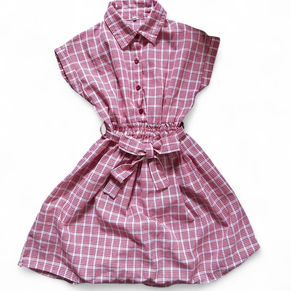 Girls Red and White Retro Style Plaid Picnic Dress 10Y